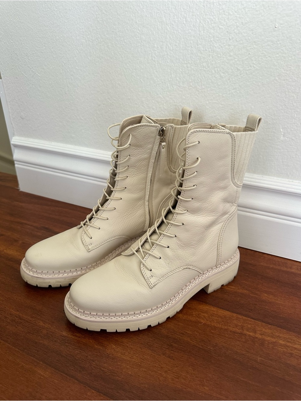 Sam Edelman Cream Lace-Up Combat Boots